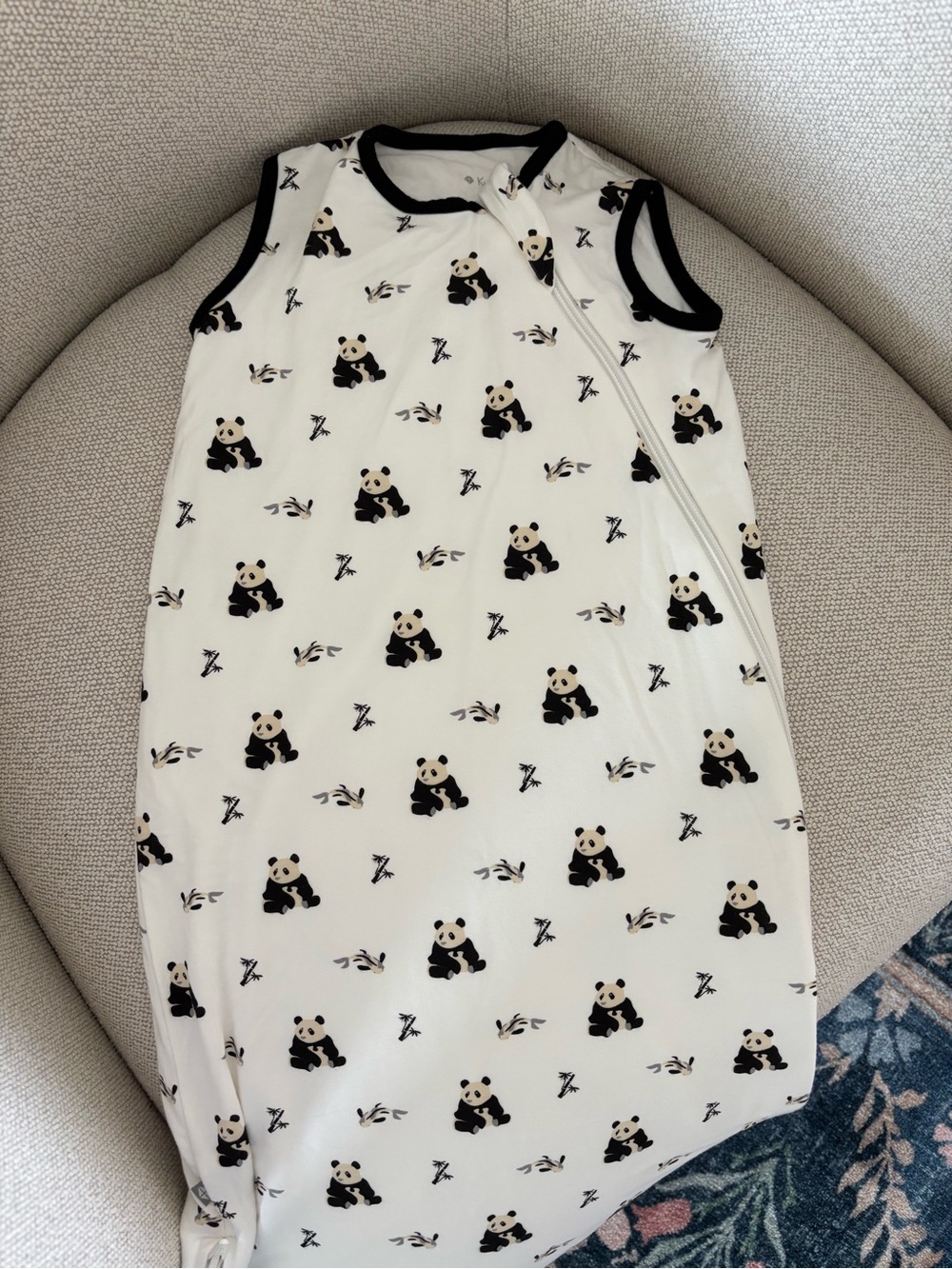 Kyte BABY Panda Print Sleep Sack - White with Black Trim .5 tog